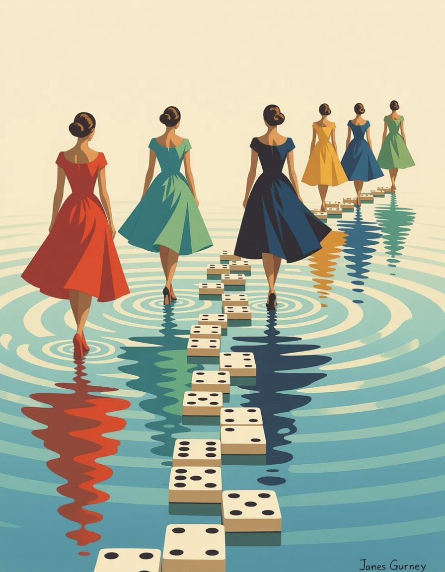 Minimalist Abstract Painting of Domino Effect and Dresses