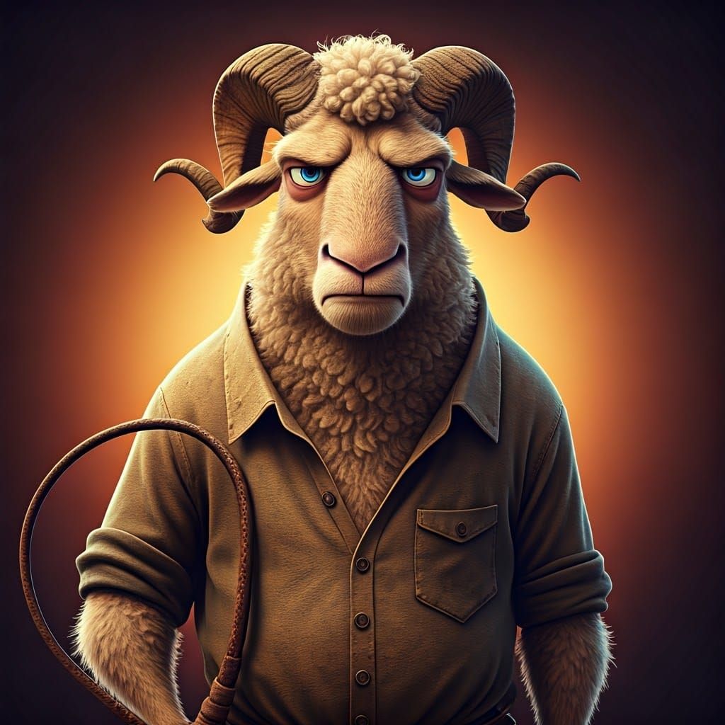 Grumpy Old Ram in Earth Tones: 3D Digital Art