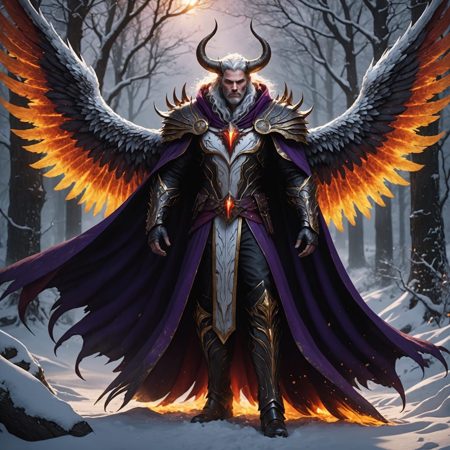 Stunning Male Figure with Red Horns and Purple Wings