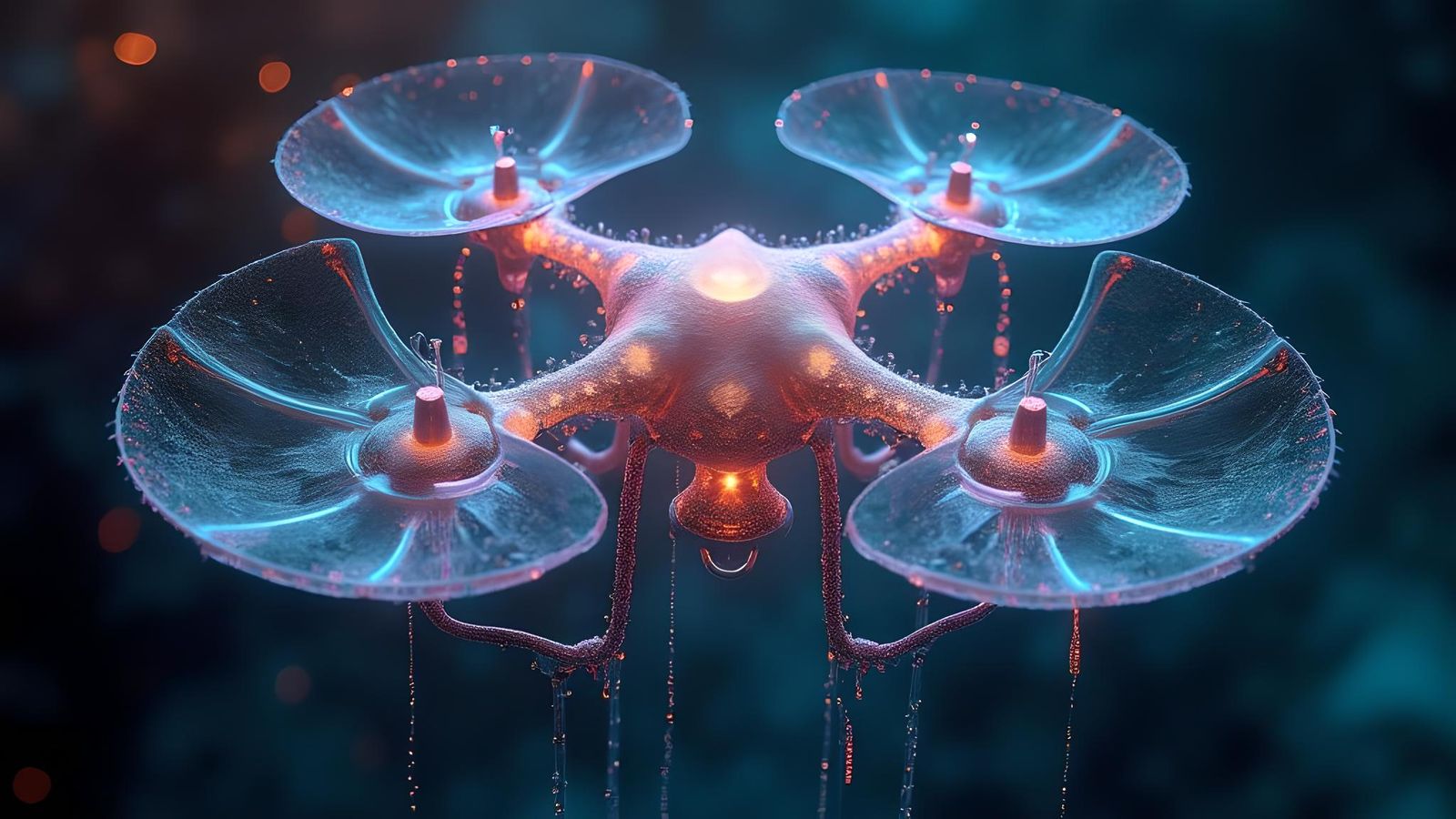Intricate Bioluminescent Fractal Hydrocopter in Spectral Sty...
