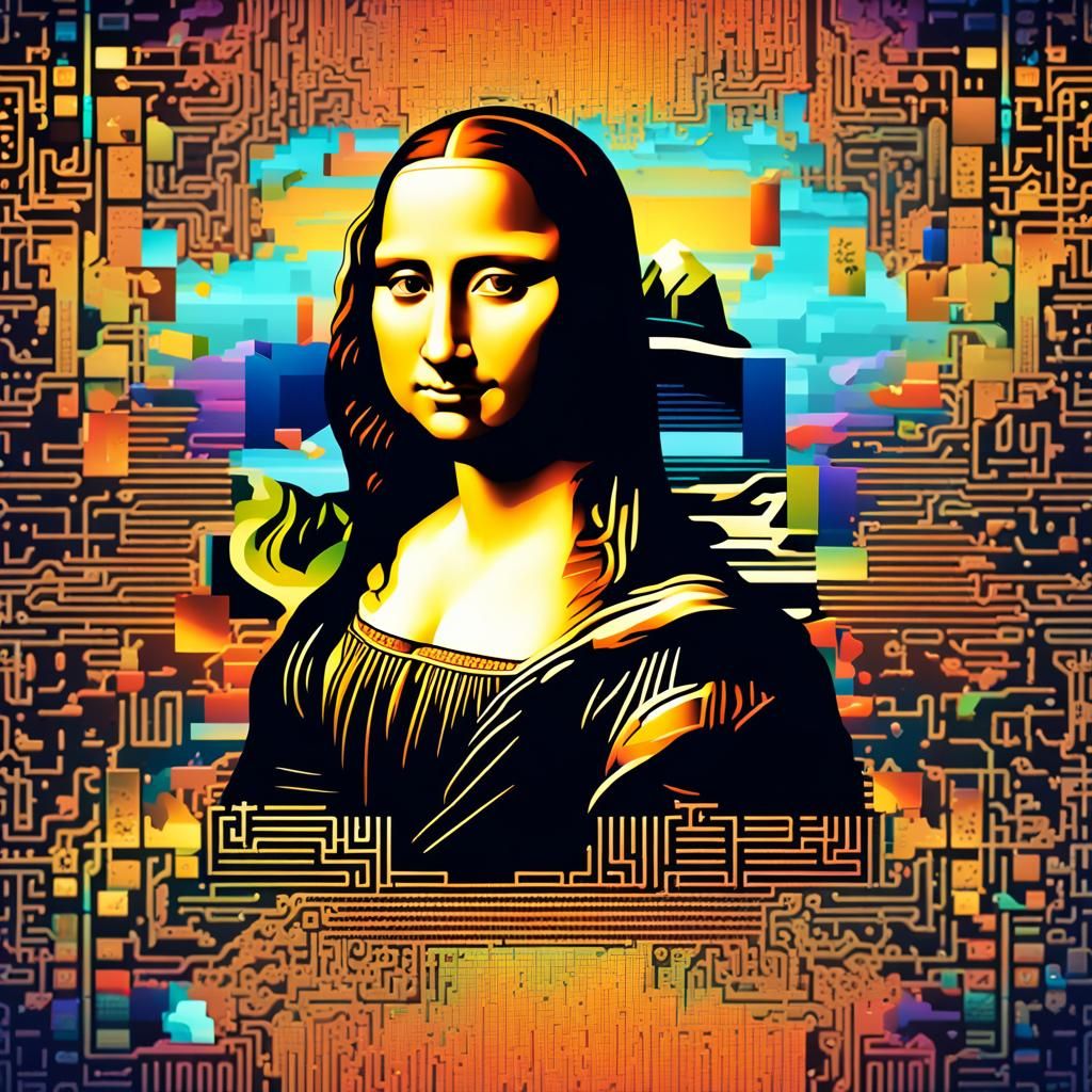 Mona Lisa in Digital Cryptoverse Style