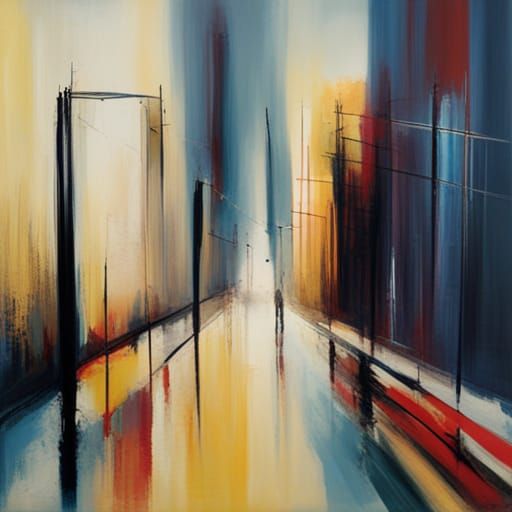 Abstract Painting with Red, Blue, Yellow, and Black