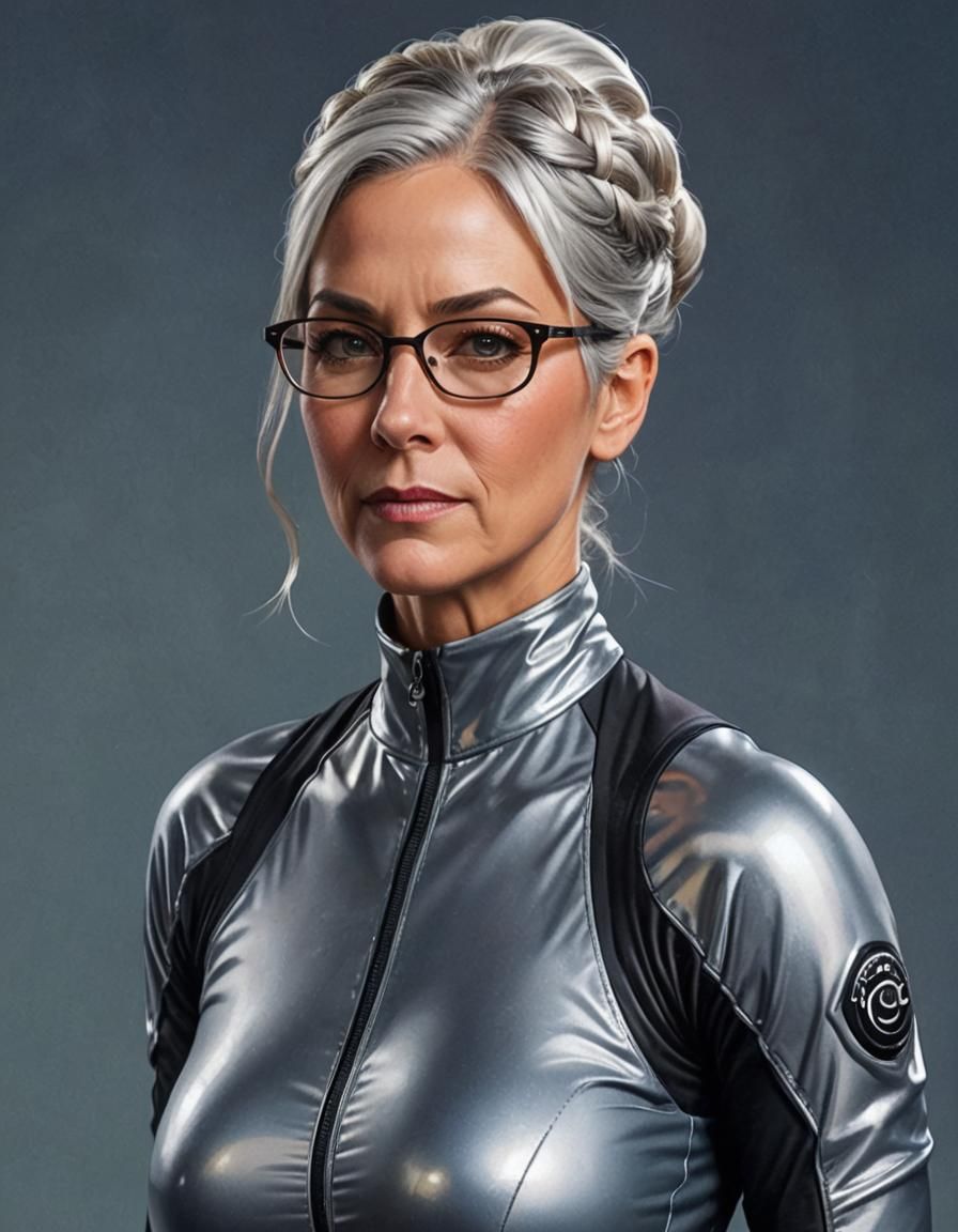 Hyperrealistic Soccer Mom in Catsuit Splash Art