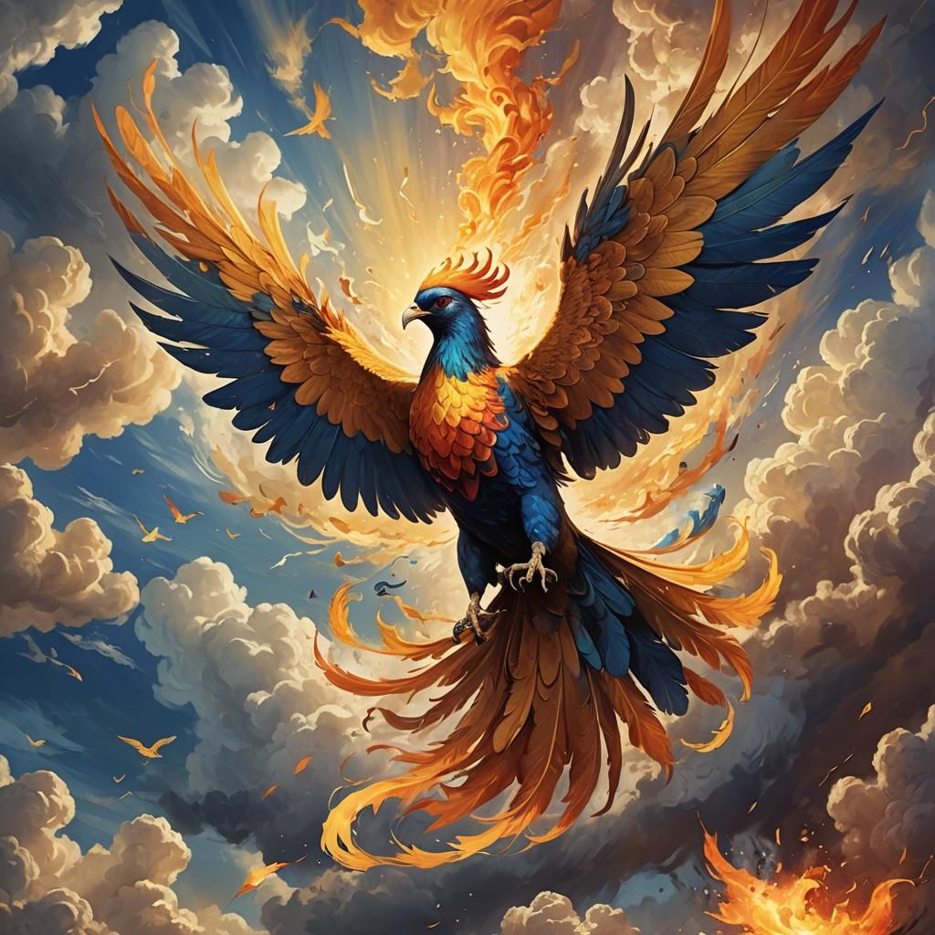 Phoenix and Pigeon Clash in Fantasy Art