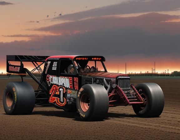 Sprint Car on Dirt Track with Anime Style Sky