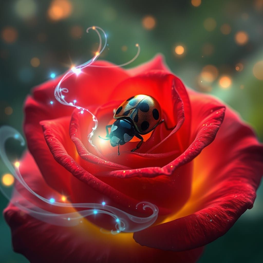 Surreal Ladybird of the Rose in Whimsical Digital Fantasy St...