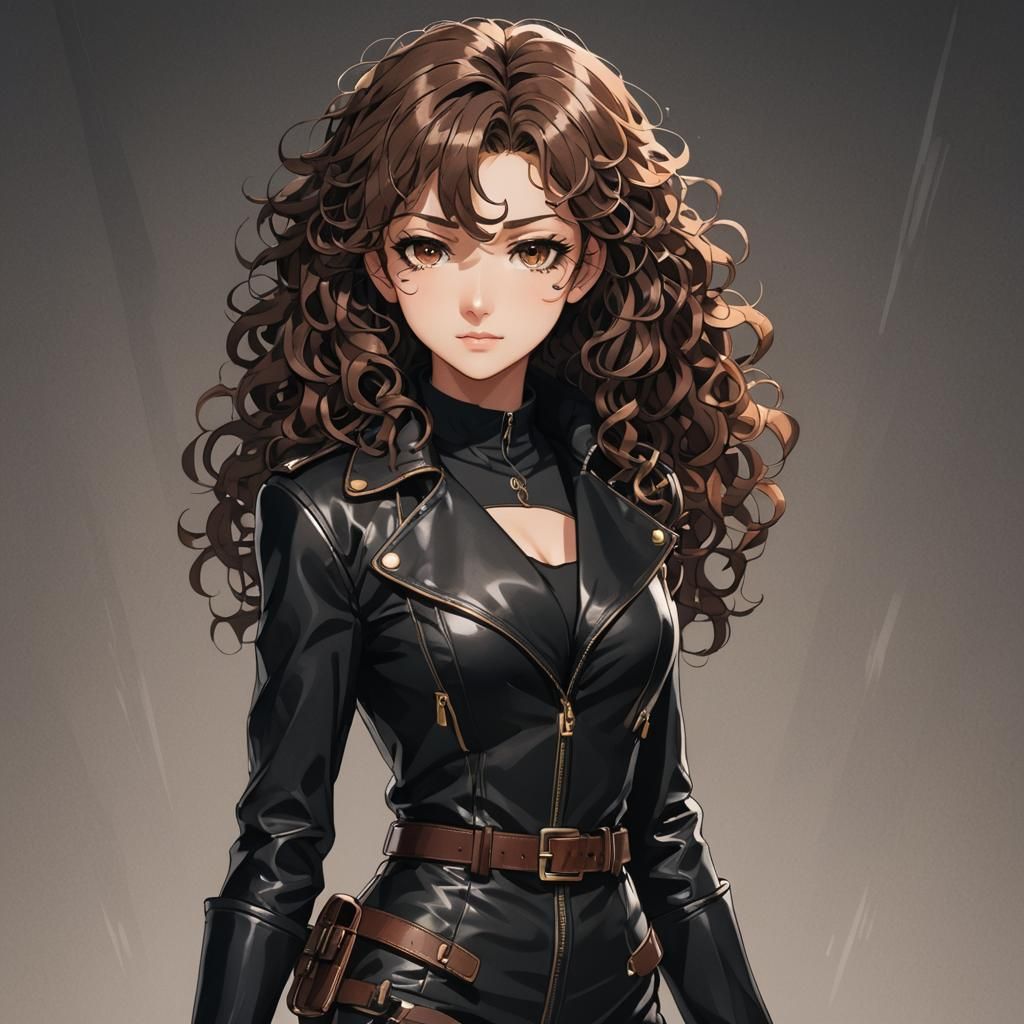 Anime Girl in Leather Outfit: Cel-Shaded Style