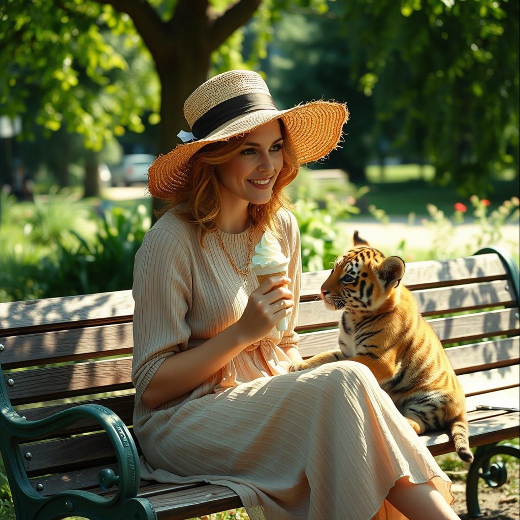 Nicole Kidman with Tiger Cub in Art Nouveau Style