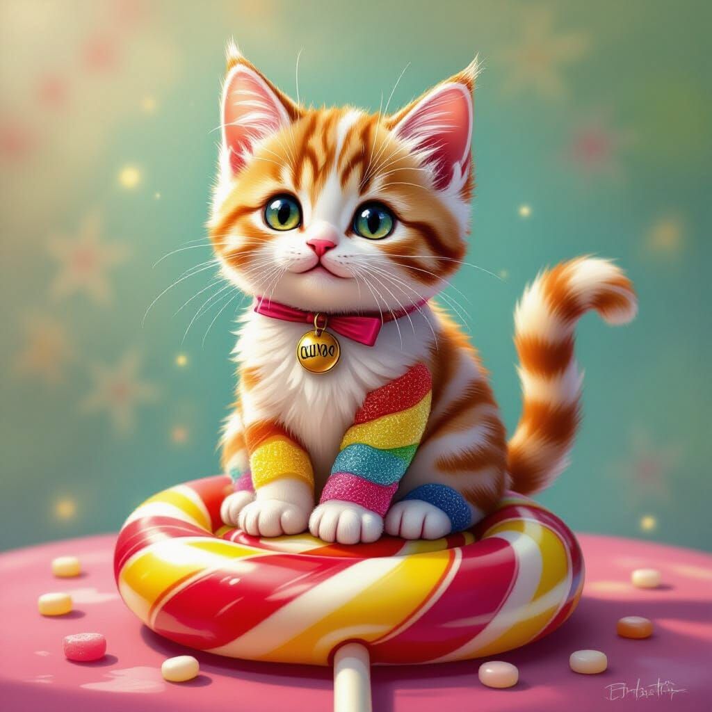 Candy Cat Sitting on Lollipop