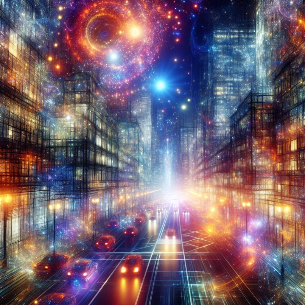 Luminous Cityscape of Astral Light Forms