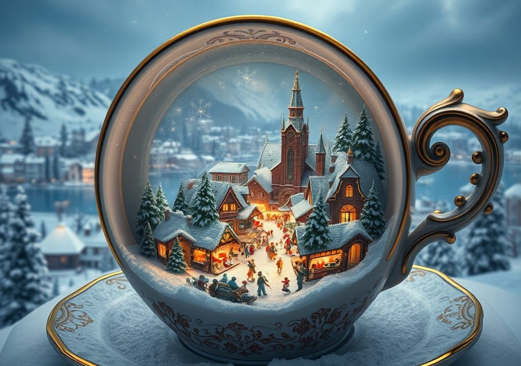 Christmas Market in Porcelain Cup: Matte Painting