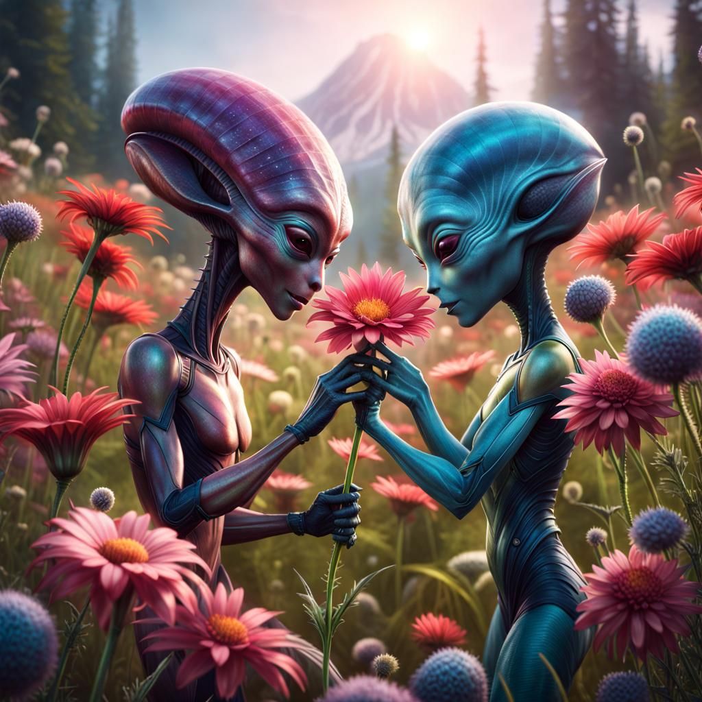 Alien Romance in Flower Meadow: Cinematic Extraterrestrial D...