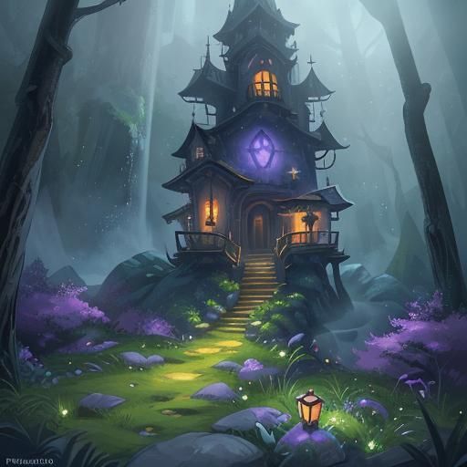 Fantasy World Landscape with Glowing Mushrooms