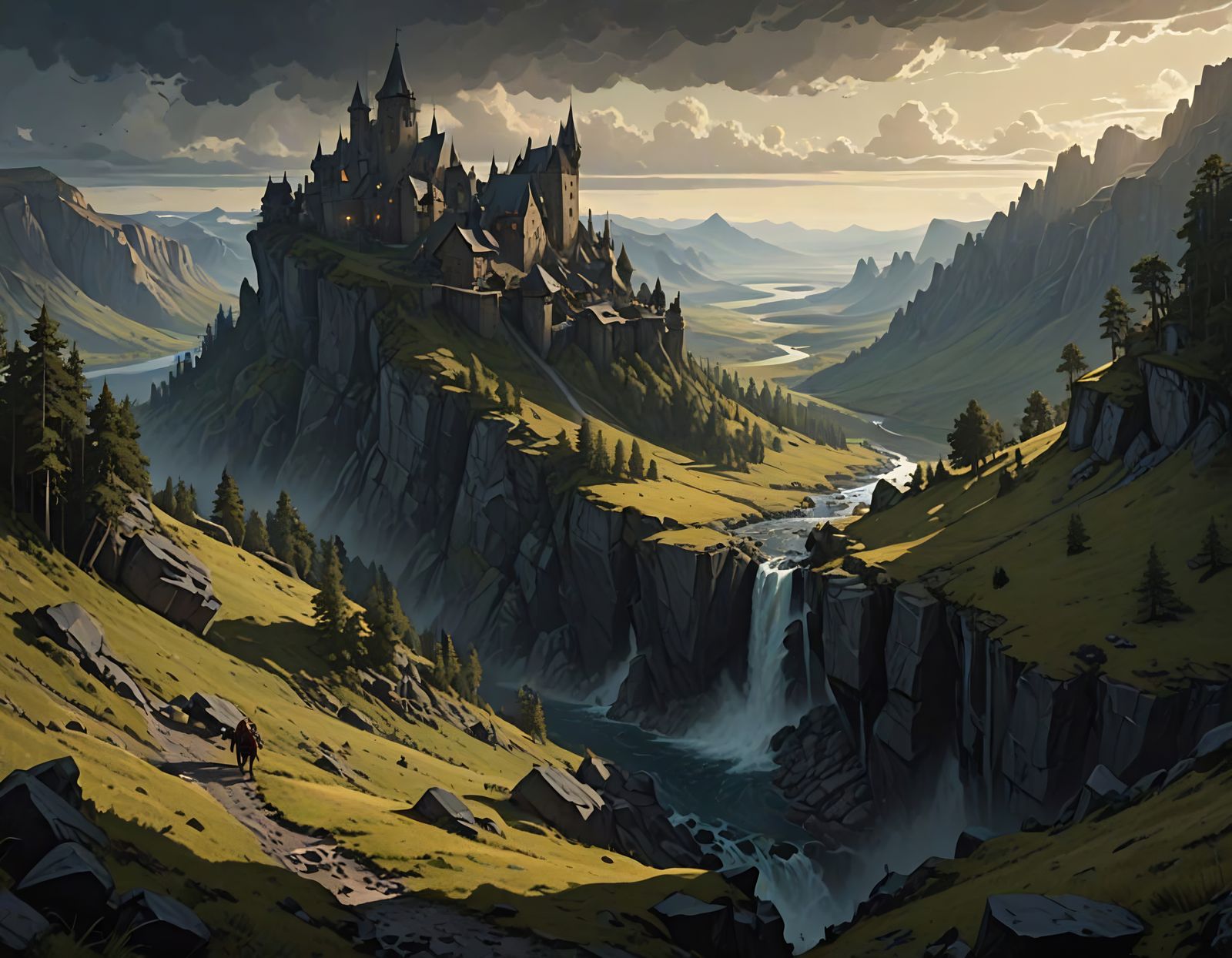Epic Fantasy Landscape of Sökkvabekkr in Cinematic Style