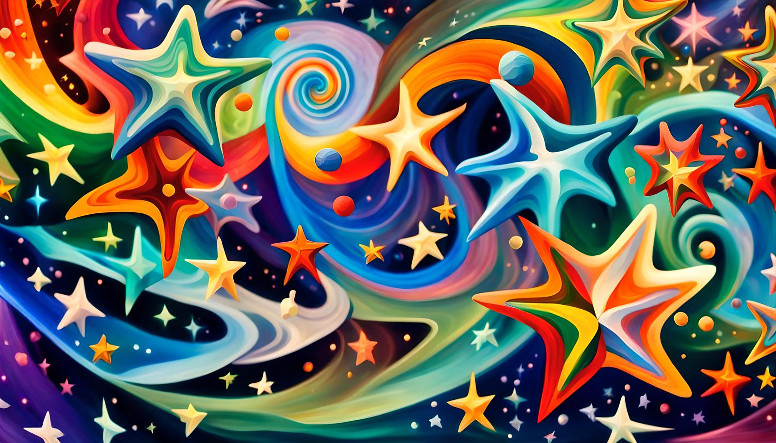 Surreal Celestial Dance in Iridescent Cosmos