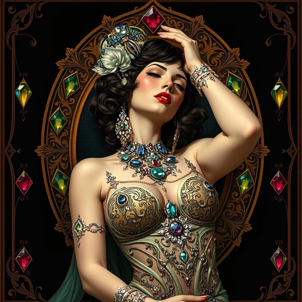 Art Nouveau Showgirl Portrait with Jewels