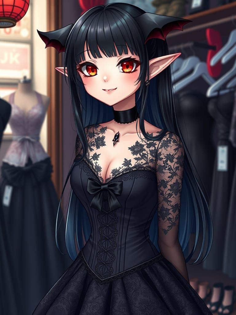 Gothic Vampire Woman in Elegant Black Lace Attire