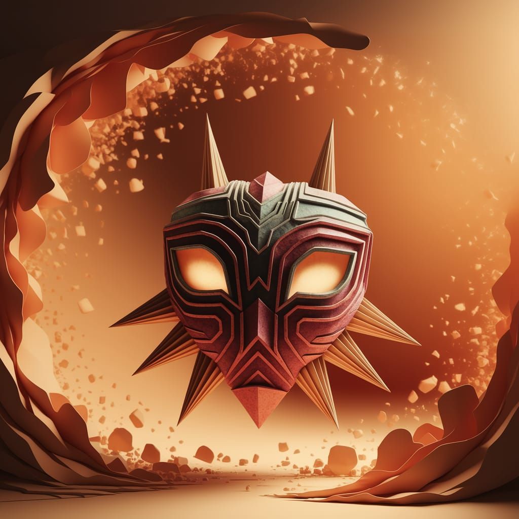 Origami Papercraft of Zelda's Majora Mask in 8K