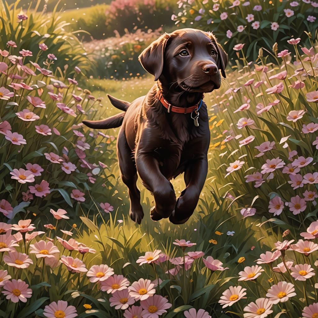 Chocolate Lab Puppy in Anime-Inspired Digital Painting