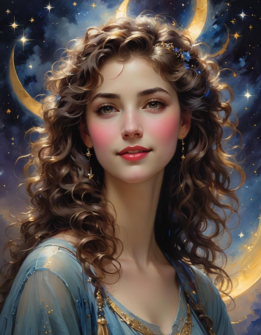 Romantic Starry Night Portrait in Impressionist Style