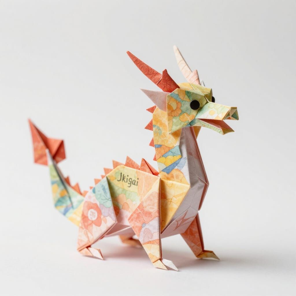 Origami Dragon Symbolizing Ikigai in Soft Light
