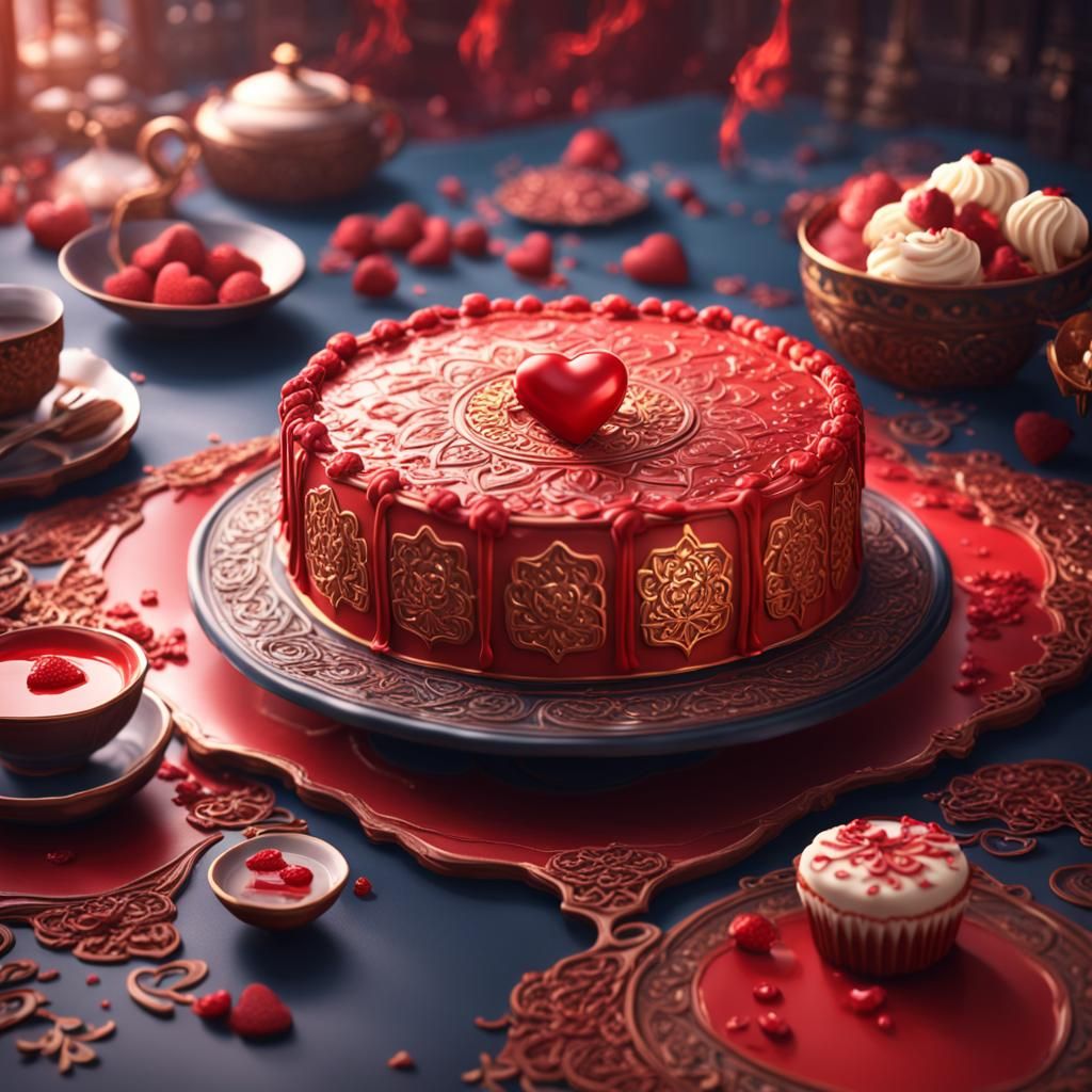 Oriental Heart Cream Cake: Detailed Matte Painting