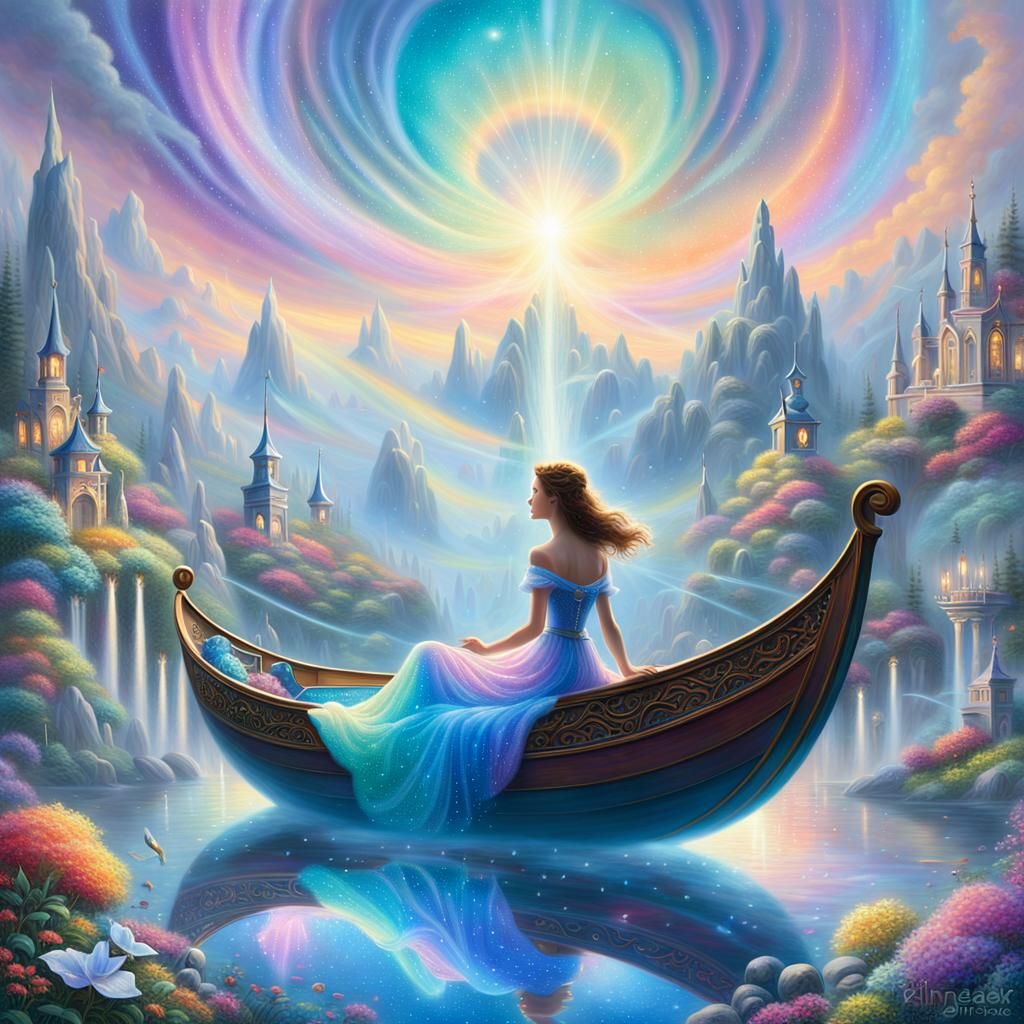 Ethereal Woman in Shimmering Fantasy Realm