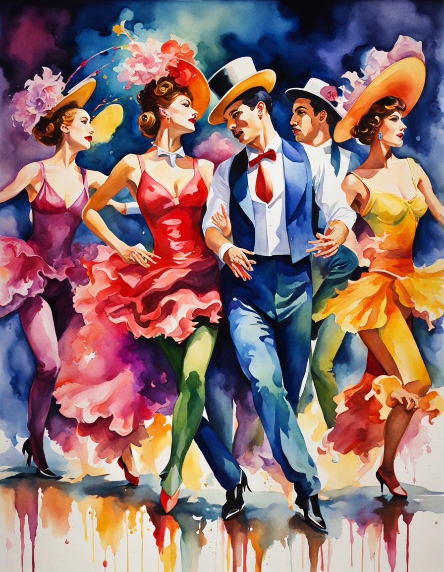 Zigfreid Follies Chorus Line: Surreal Watercolor Can-Can