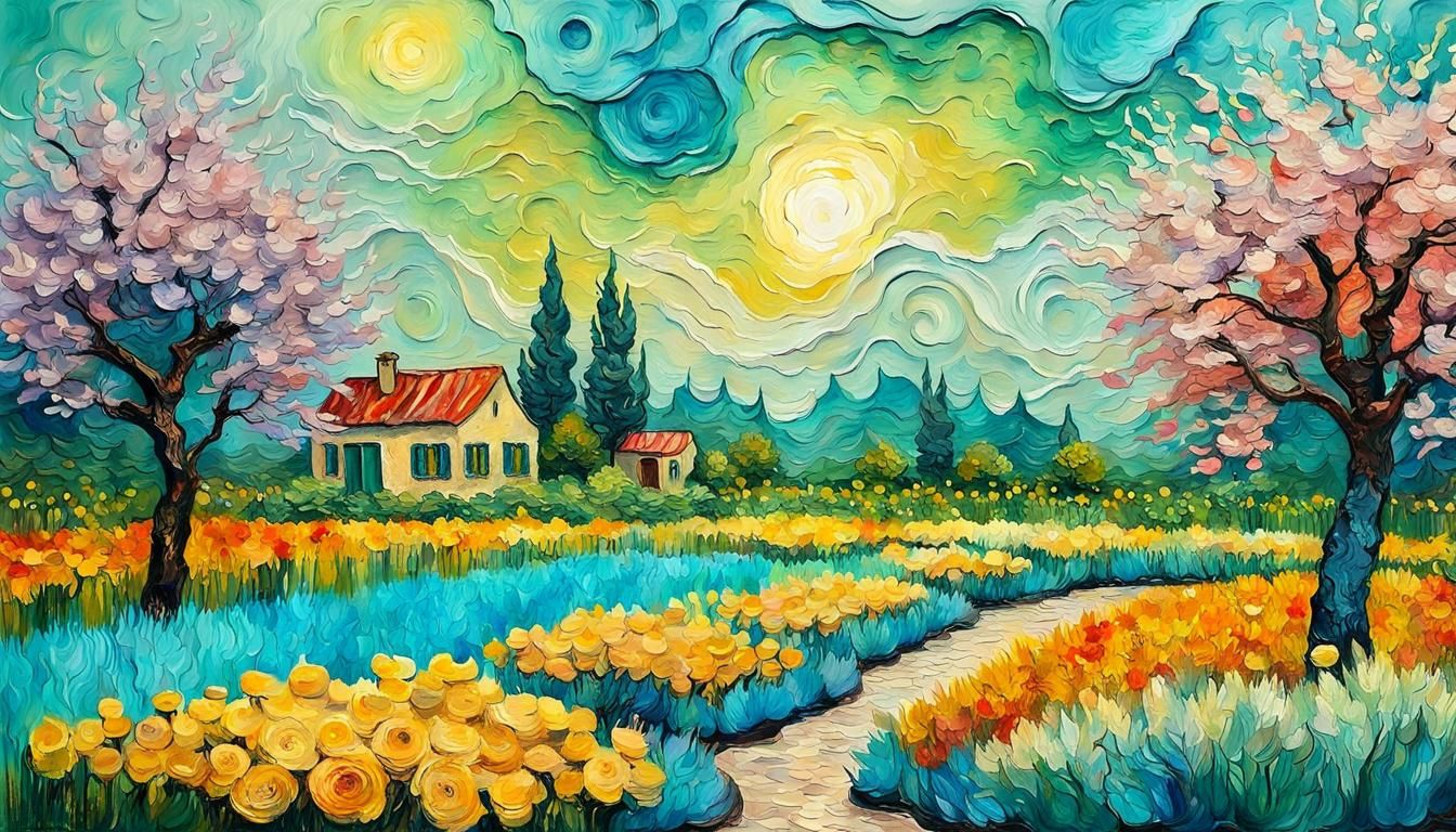 Abstract Dutch Garden Landscape as Impasto Oil Painting