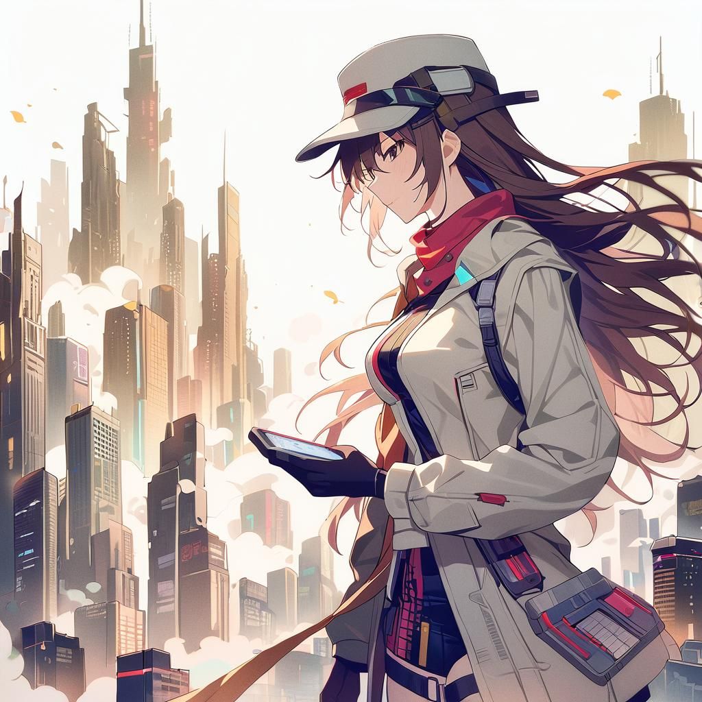 Cyberpunk Anime Girl Adventure in Cityscape