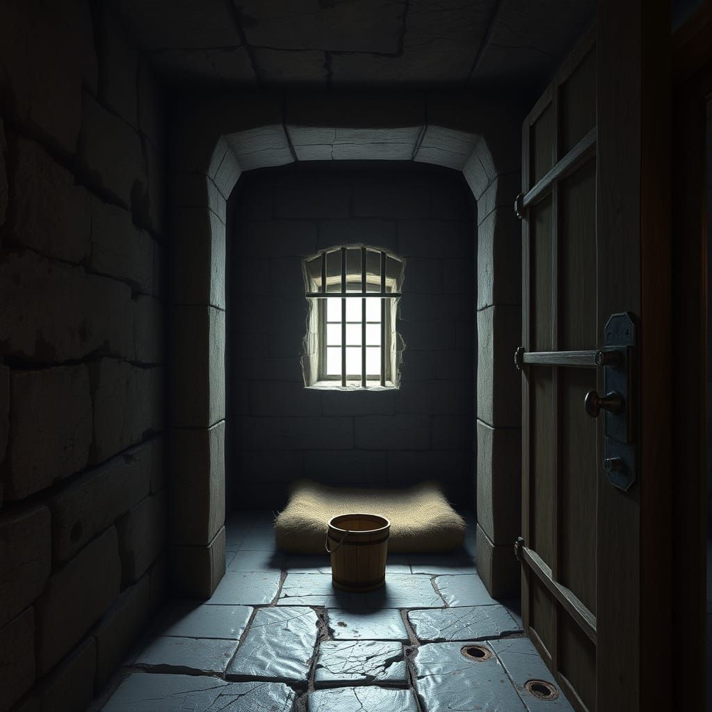 Bleak Prison Cell in Cinematic Digital Painting Style