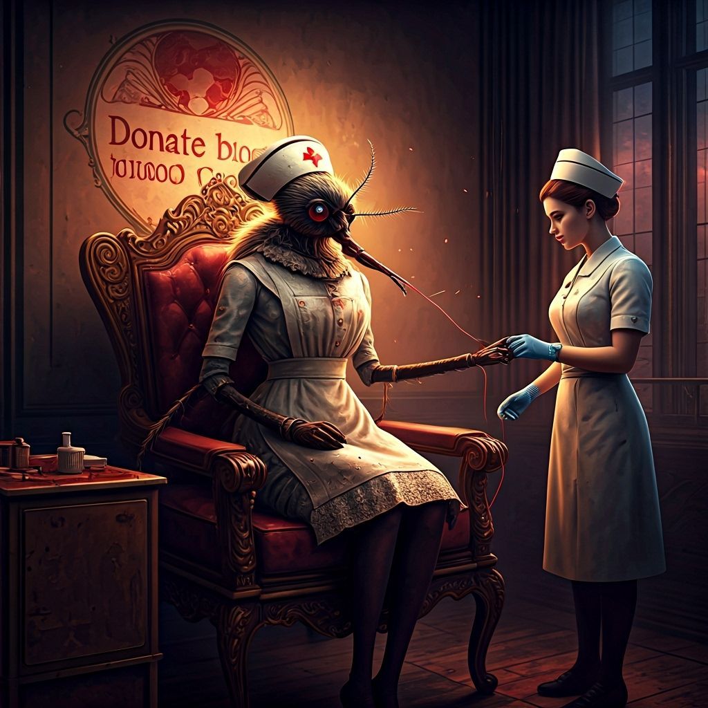 Giant Mosquito Nurse in Gothic Chair, Art Nouveau Style