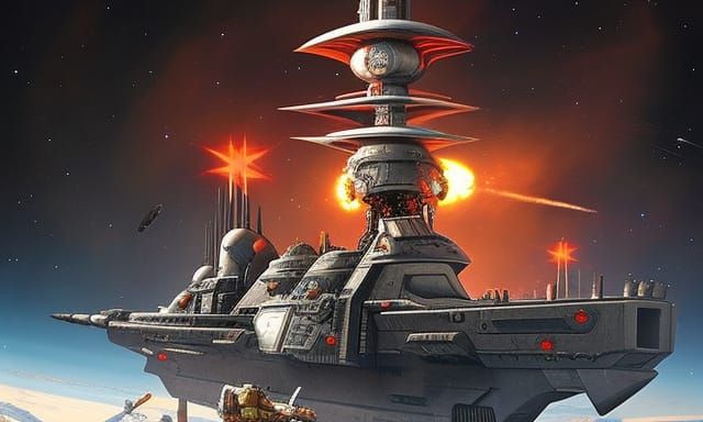 Symmetrical Battleship in Space Concept Art
