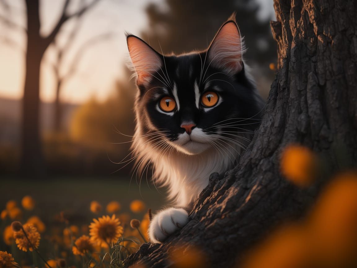 Cinematic Feline Encounter in Warm Golden Light