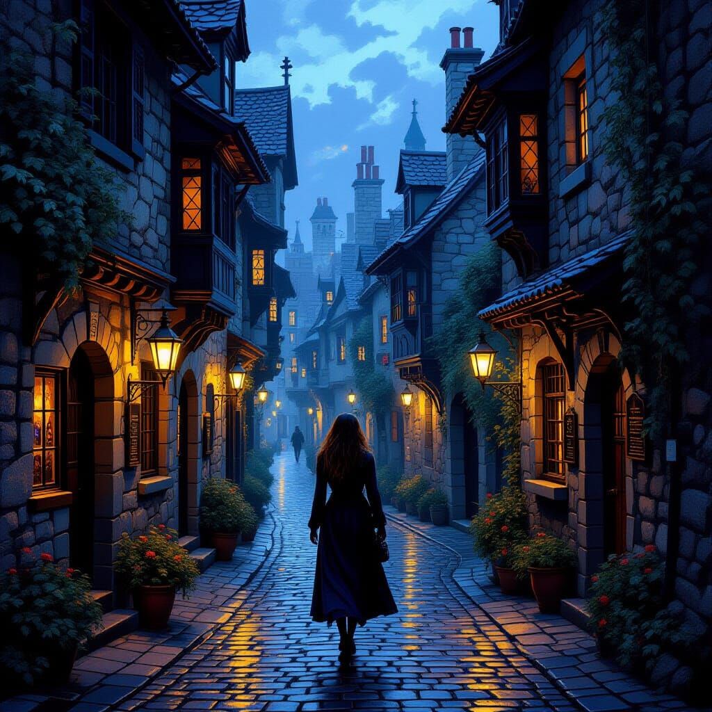 Mysterious Alleyways with Flickering Lanterns in Romantic St...