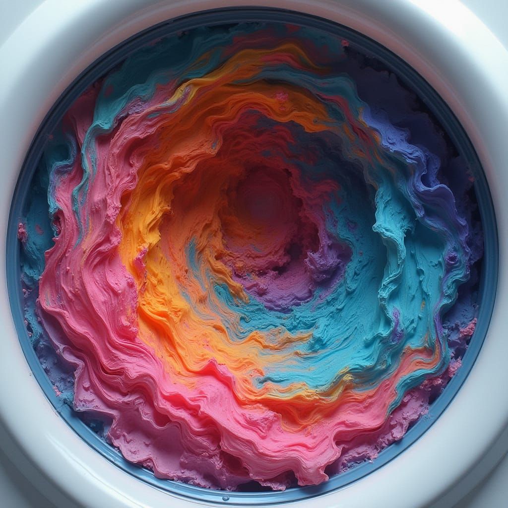 Vibrant Colors Merge in a Swirling Washing Machine