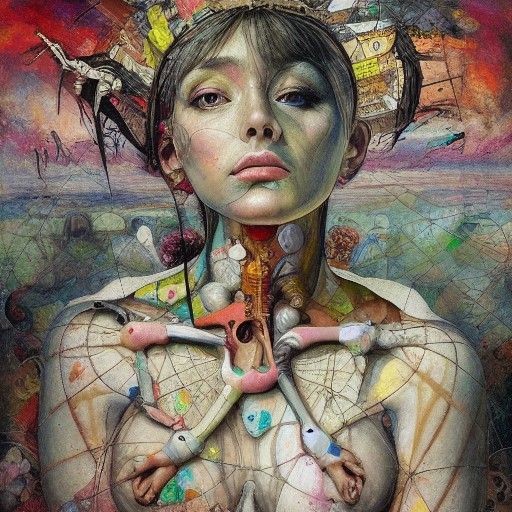Goddess Anatomical Cross-Section in Mixed Media Style