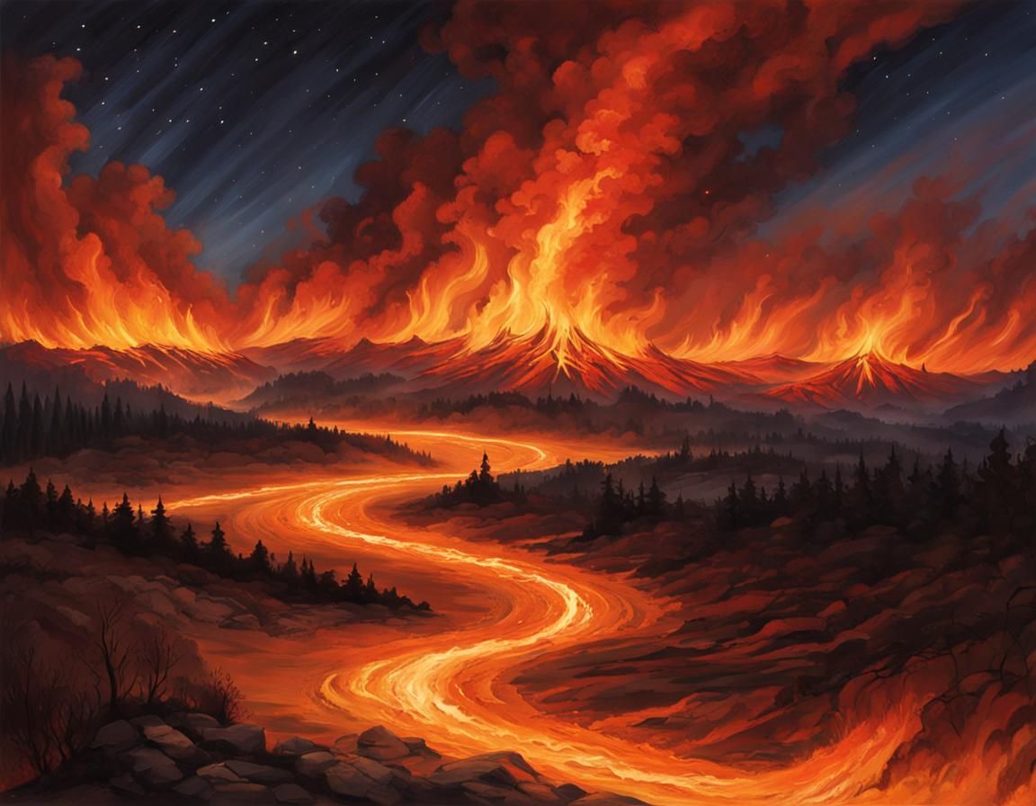 Inferno Engulfs Night Sky: A Fiery Landscape