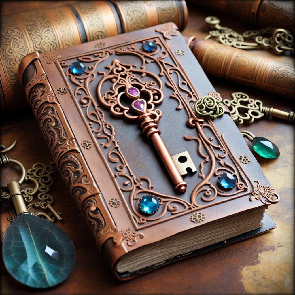 Filigree Key on Magical Grimoire in Ornate Art