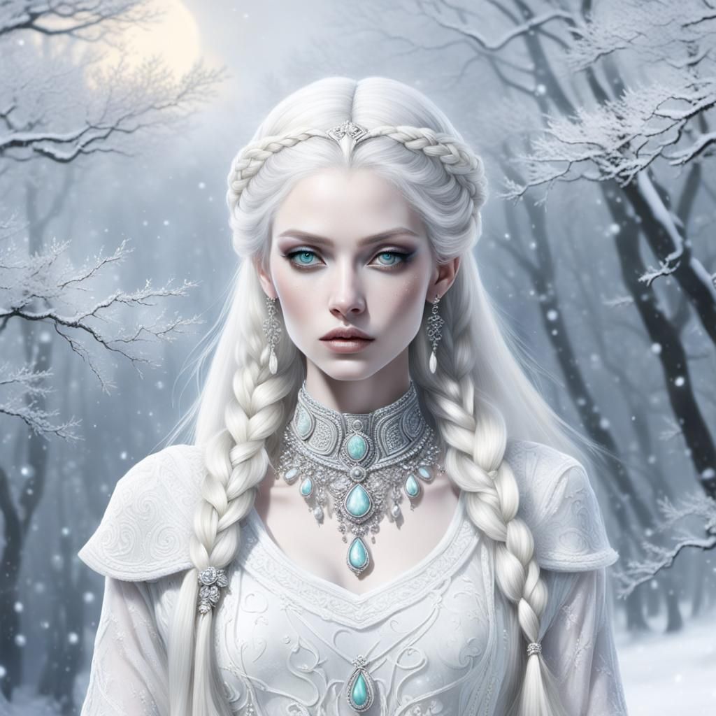 Winter Maiden with Opal Jewelry in Gothic Style