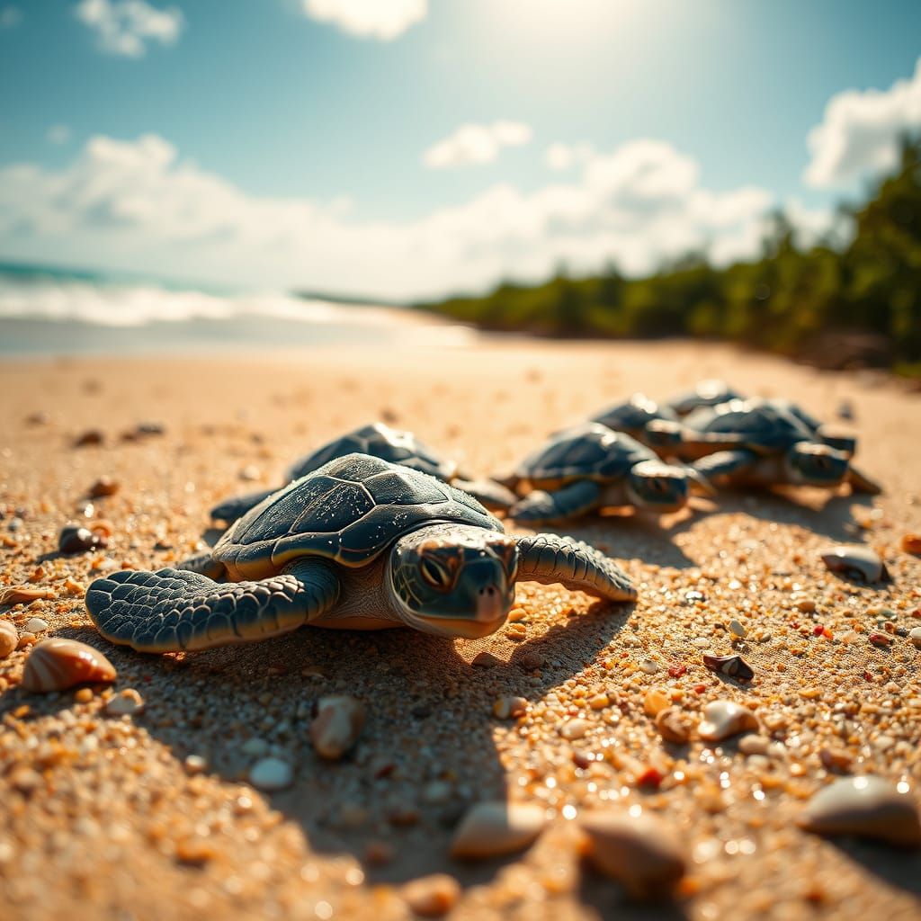 Determined Sea Turtles Embark on Oceanic Journey