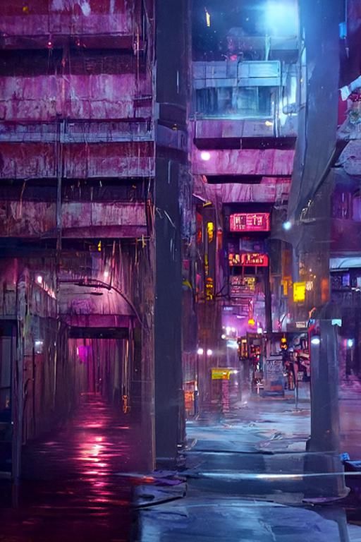 Cyberpunk City Street at Night in the Rain