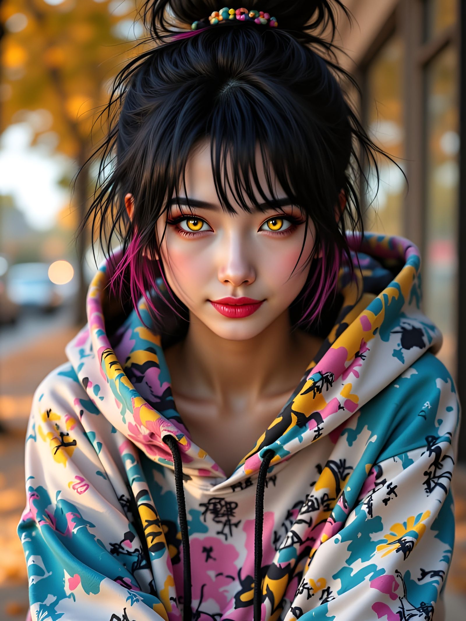 Neon Goddess Descends in Autumn Night