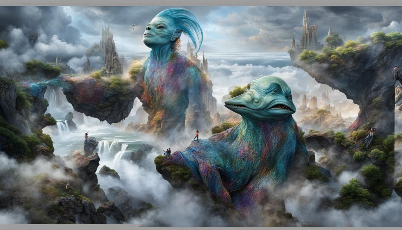 Surreal Restaurant Scene with Beautiful Aliens, Masterpiece