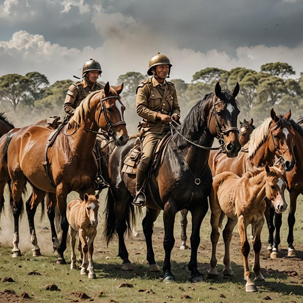Mother and Baby Horses Ready for War