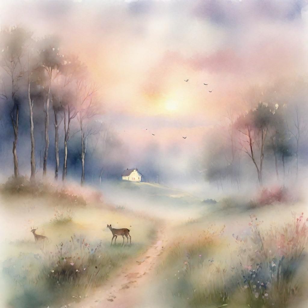 Misty Forest at Dawn: Watercolor Landscape