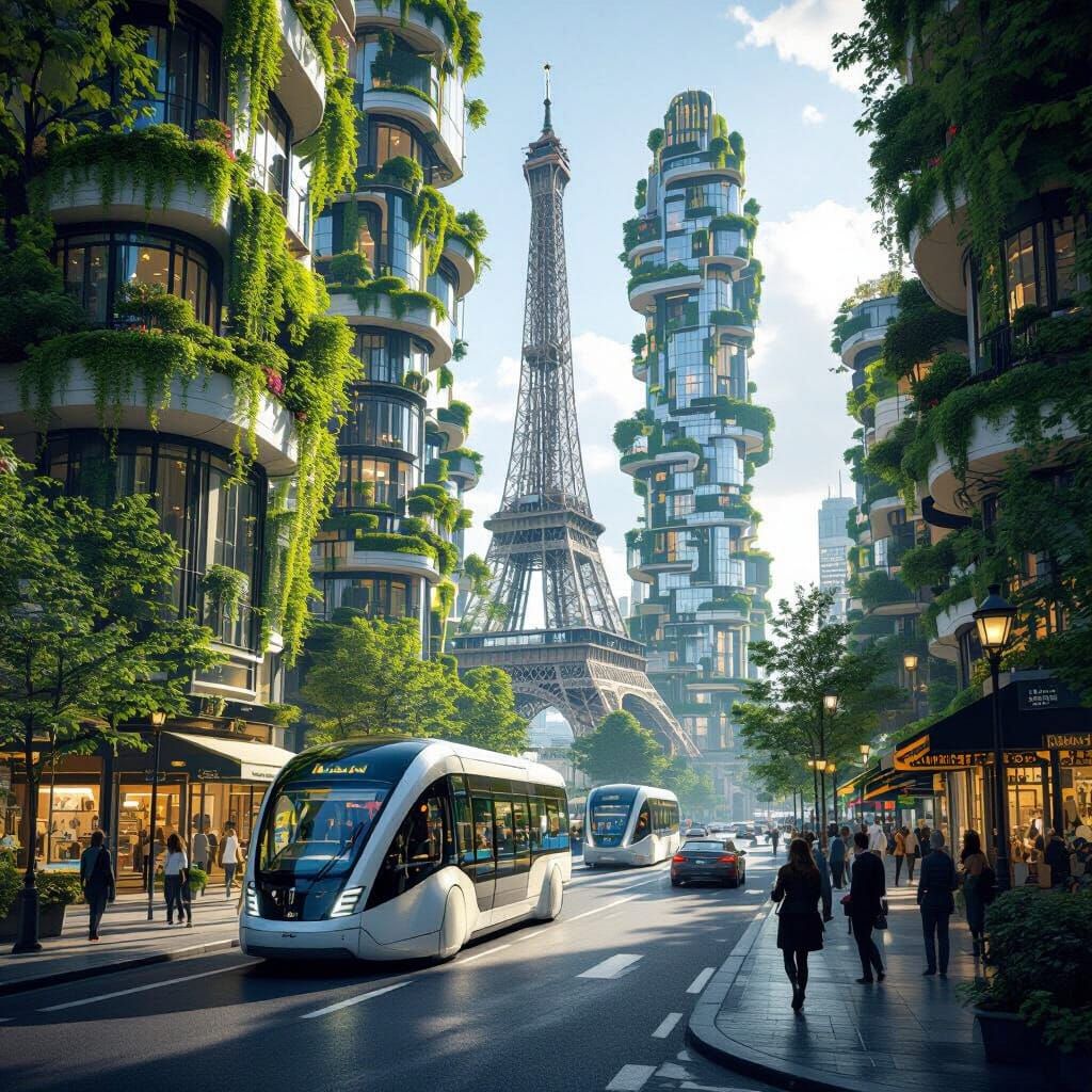 Paris 2100: Futuristic Cityscape with Eiffel Tower