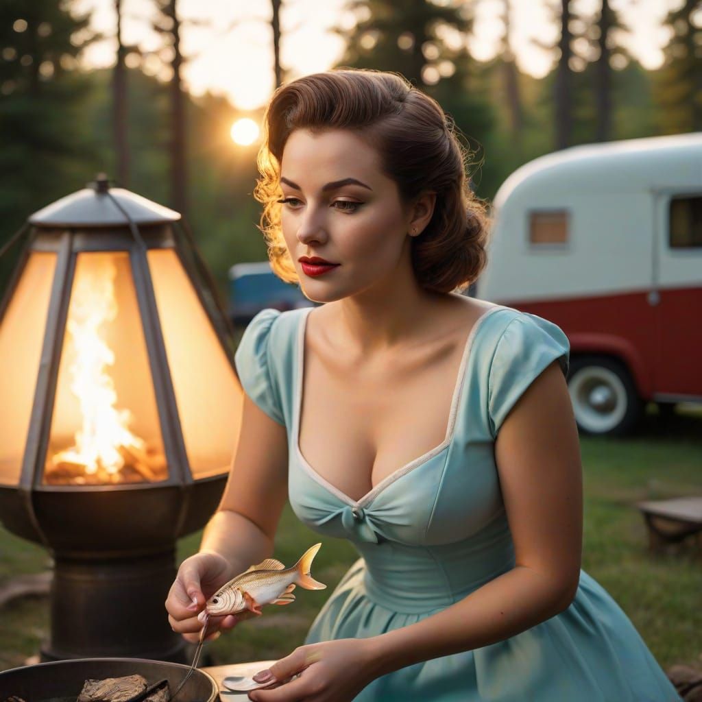 Tradwife Camping: Vintage Pin-Up in Retro Style