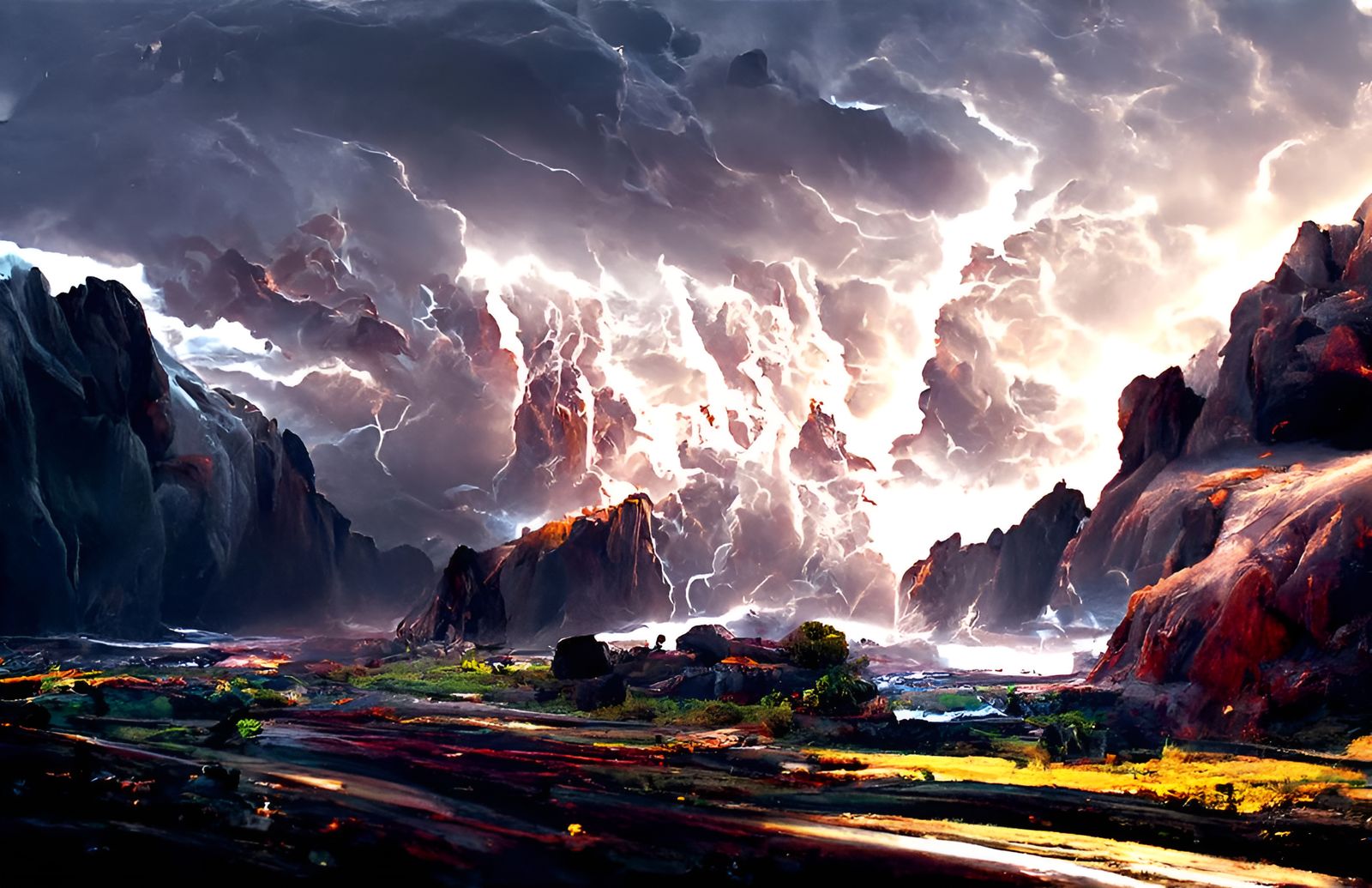 Spectacular Lightning Storm Over Canyon, Hyperrealism
