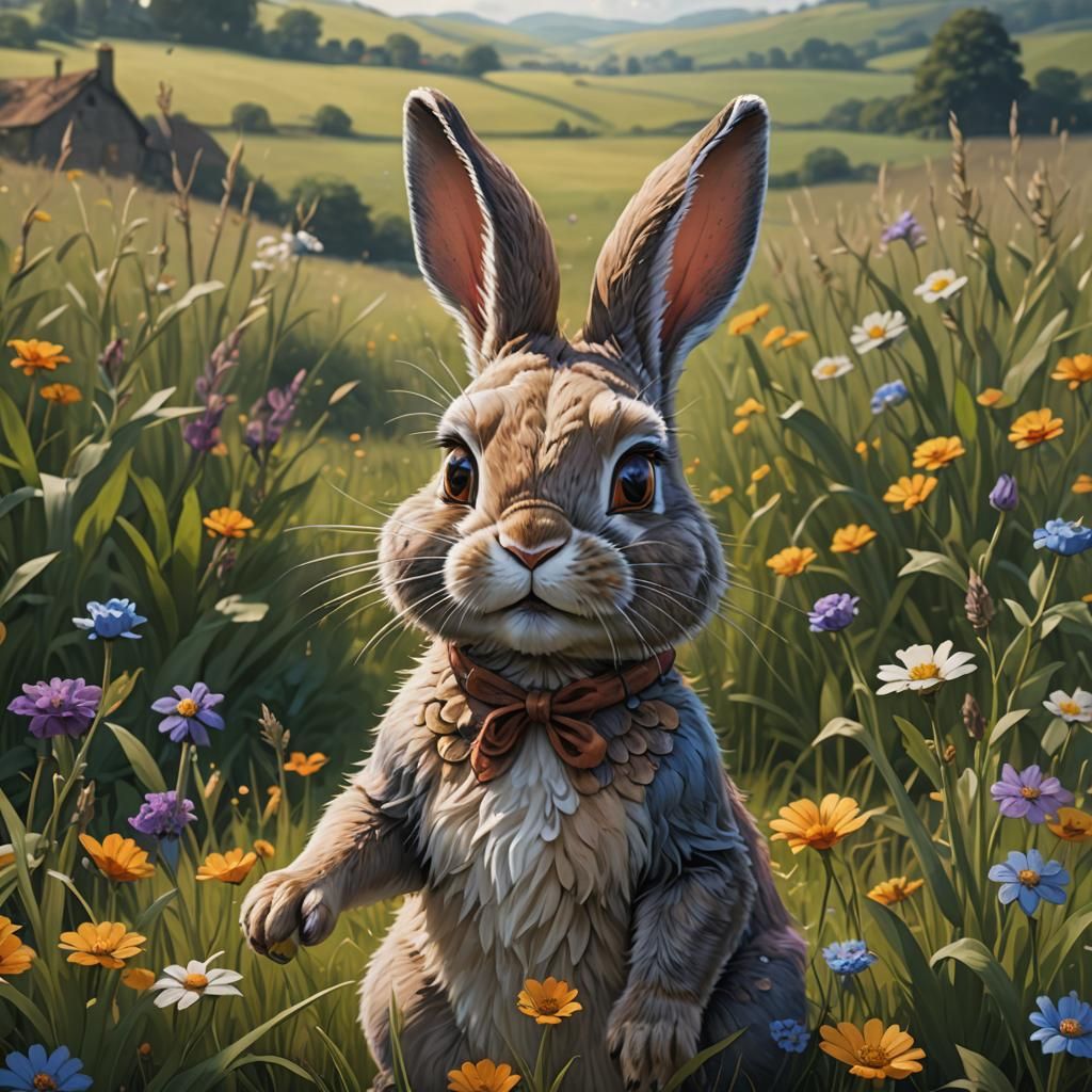 Anthropomorphic Bunny Portrait in British Countryside Painti...